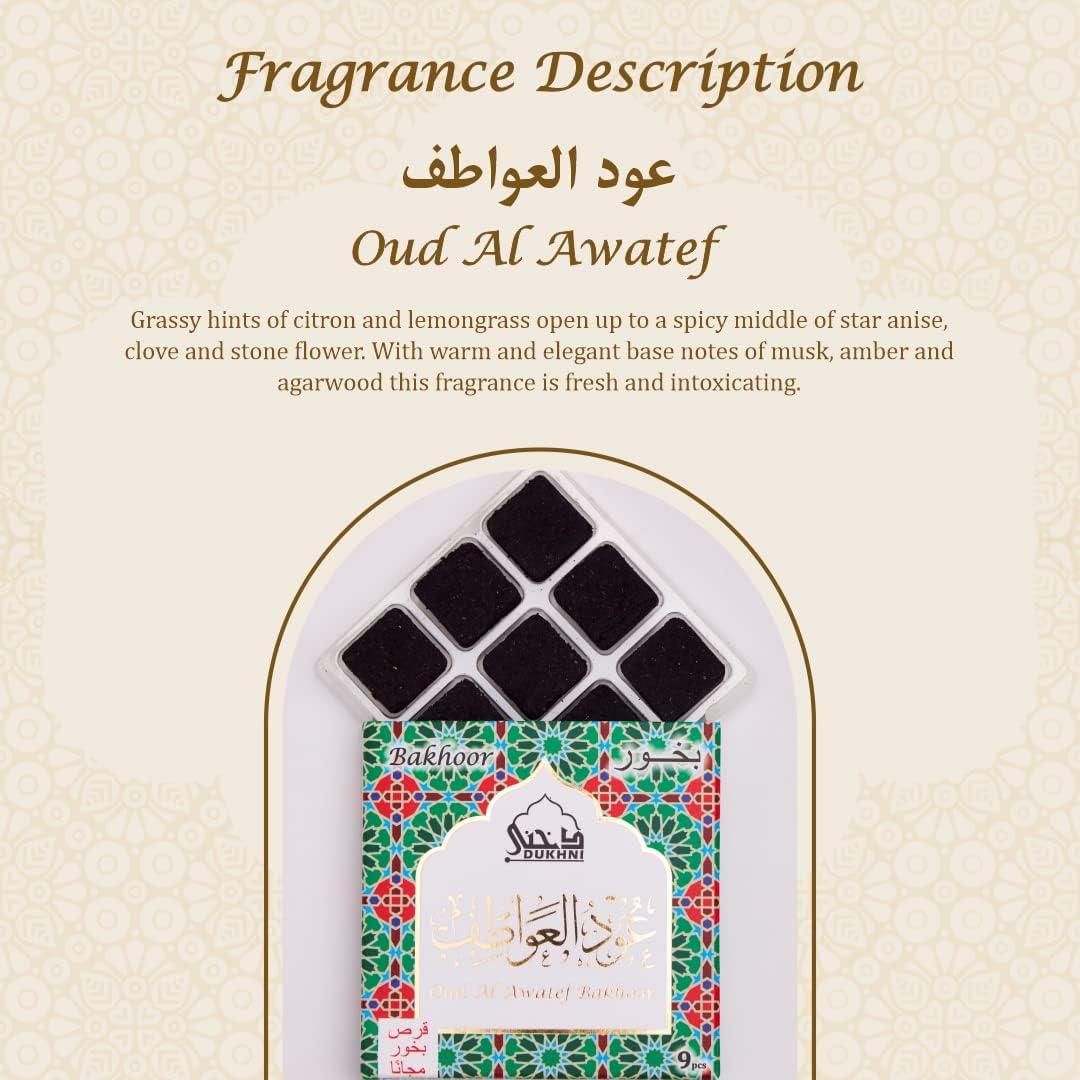 Dukhni Bakhoor Oud Al Awatef - 3 Cajas de 9 Piezas