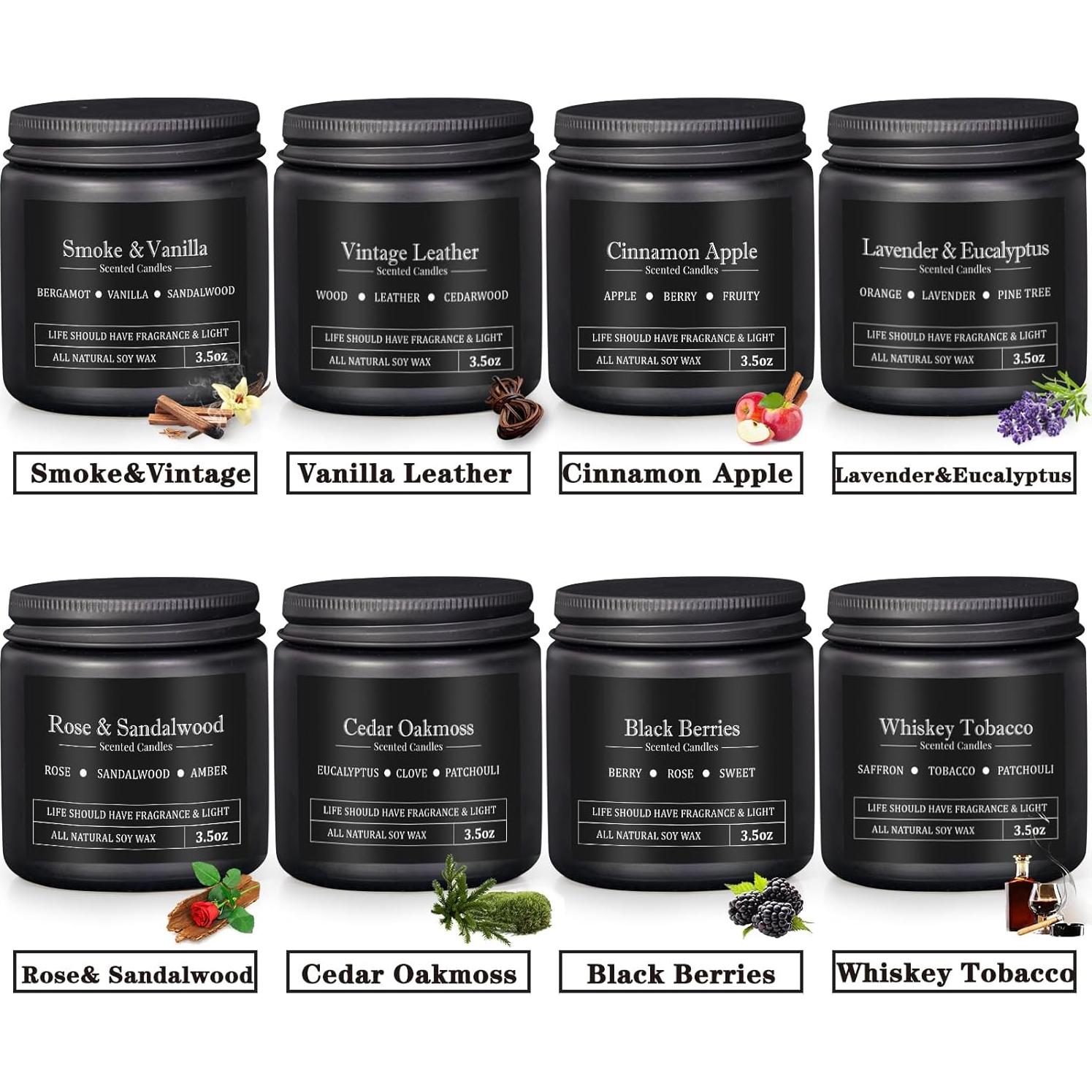 Set de Velas Aromáticas para Hombres - 8 Fragancias Premium