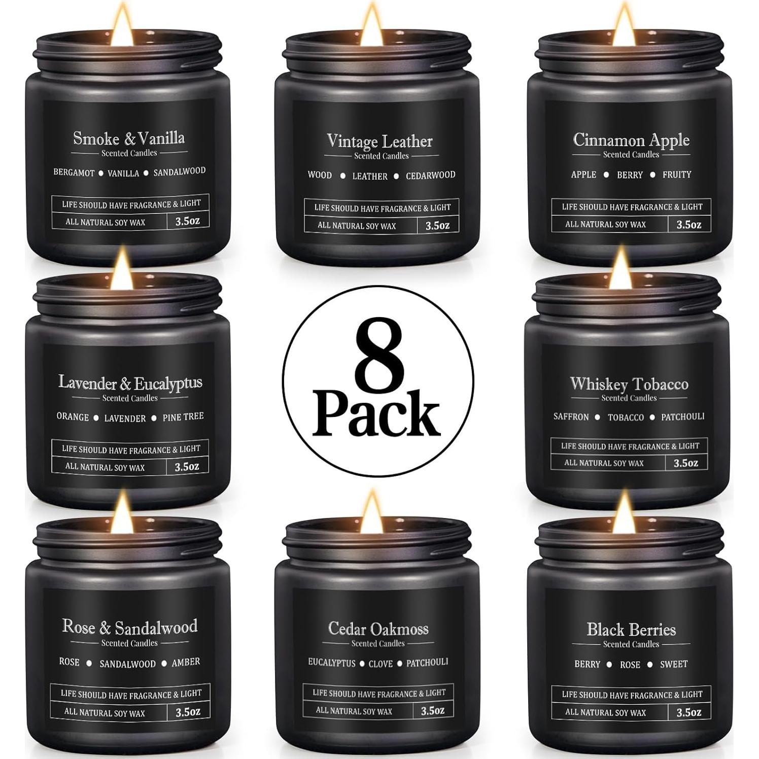 Set de Velas Aromáticas para Hombres - 8 Fragancias Premium