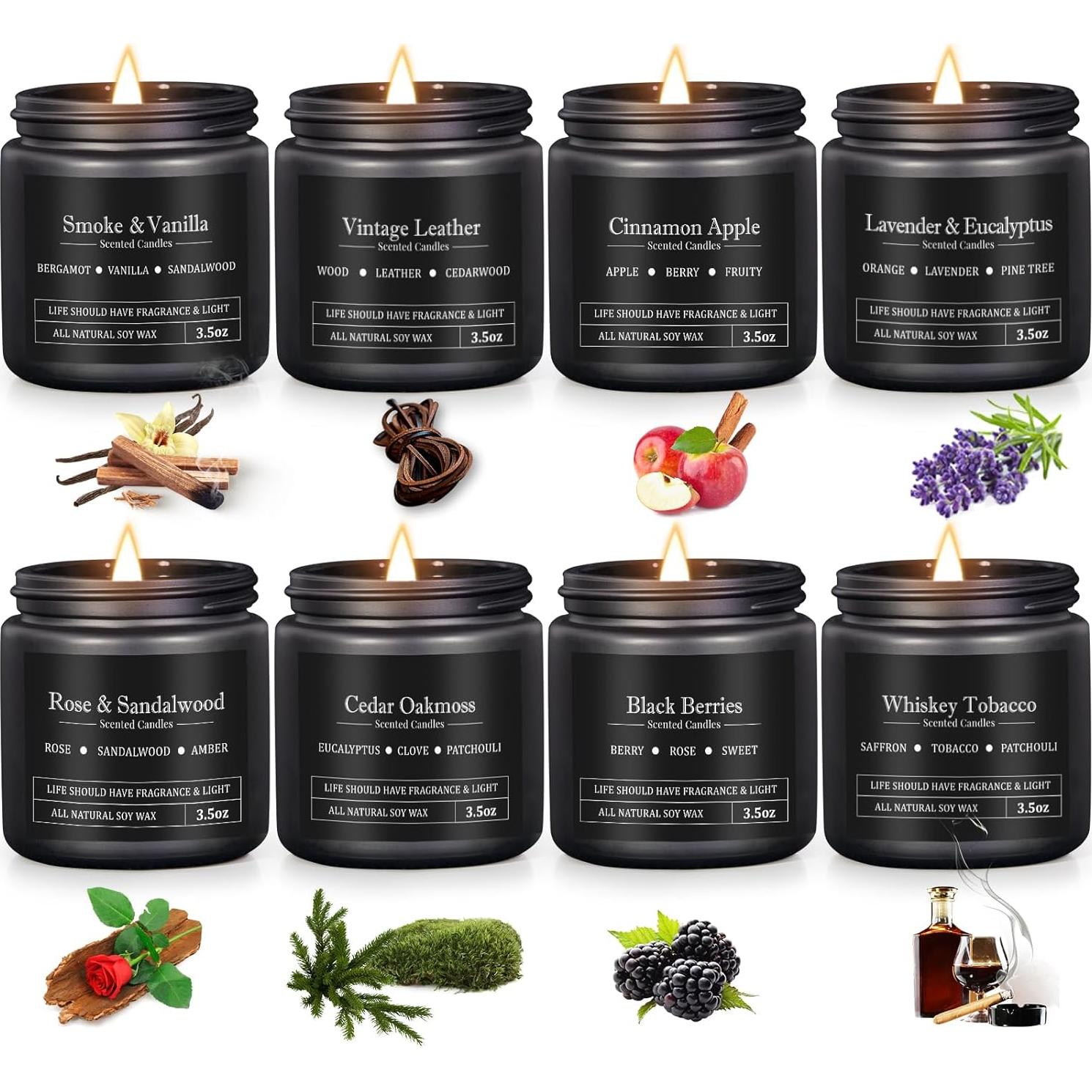 Set de Velas Aromáticas para Hombres - 8 Fragancias Premium