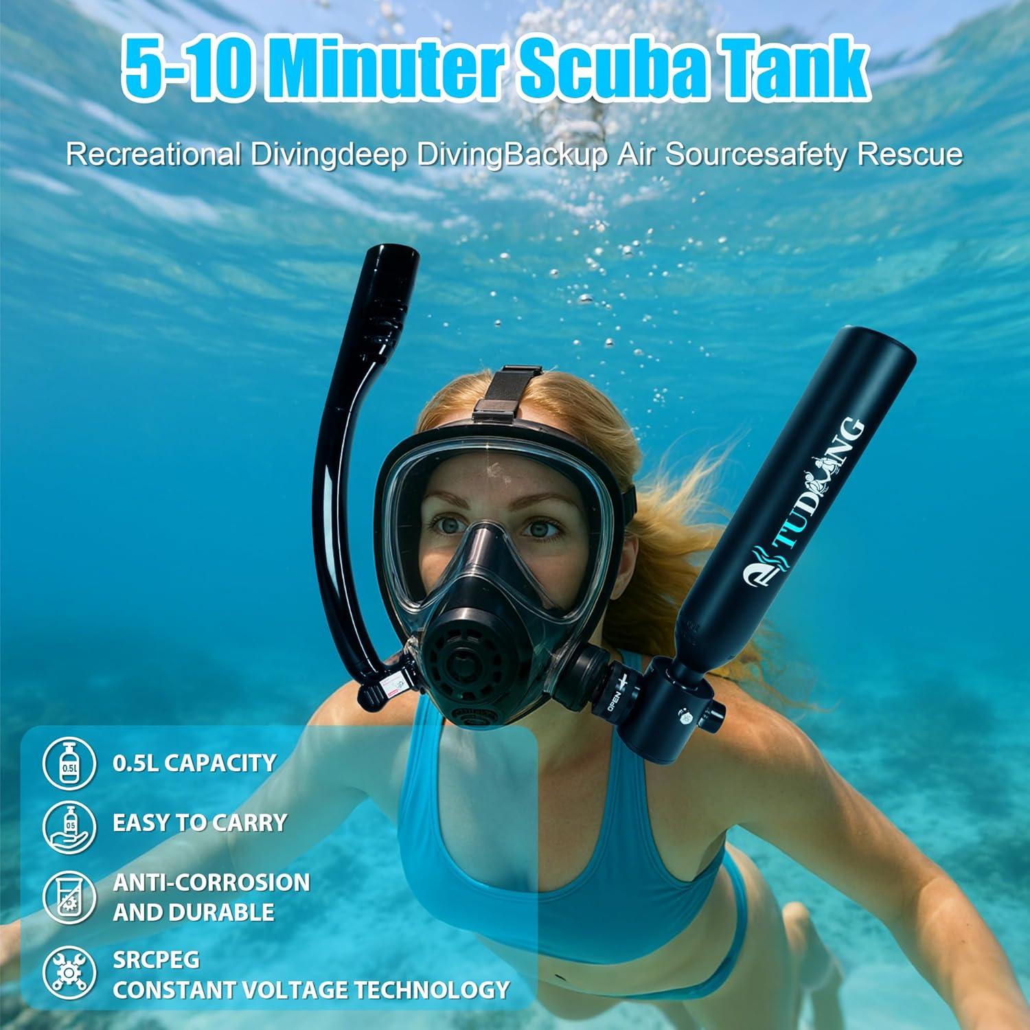 Tanque de Buceo TUDIVING 0.5L Portátil con Compresor 3000 PSI