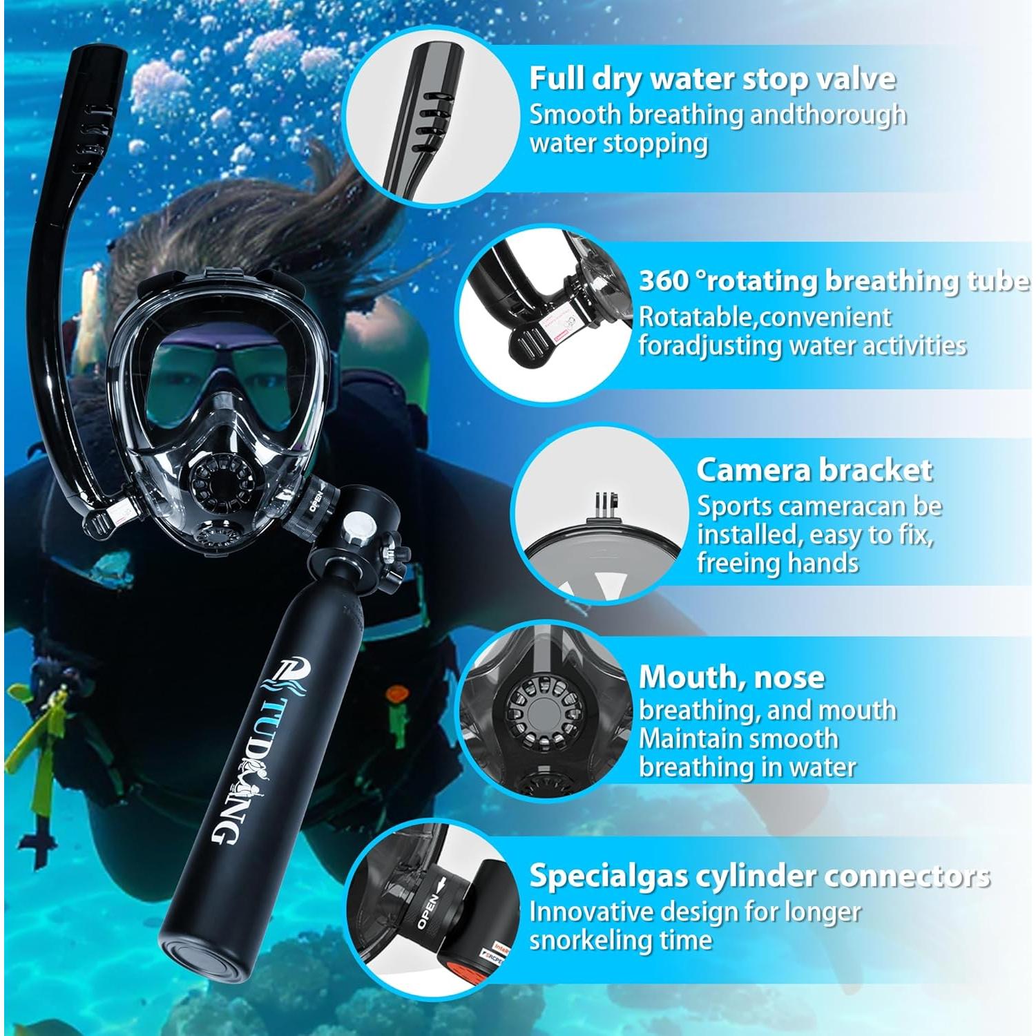 Tanque de Buceo TUDIVING 0.5L Portátil con Compresor 3000 PSI