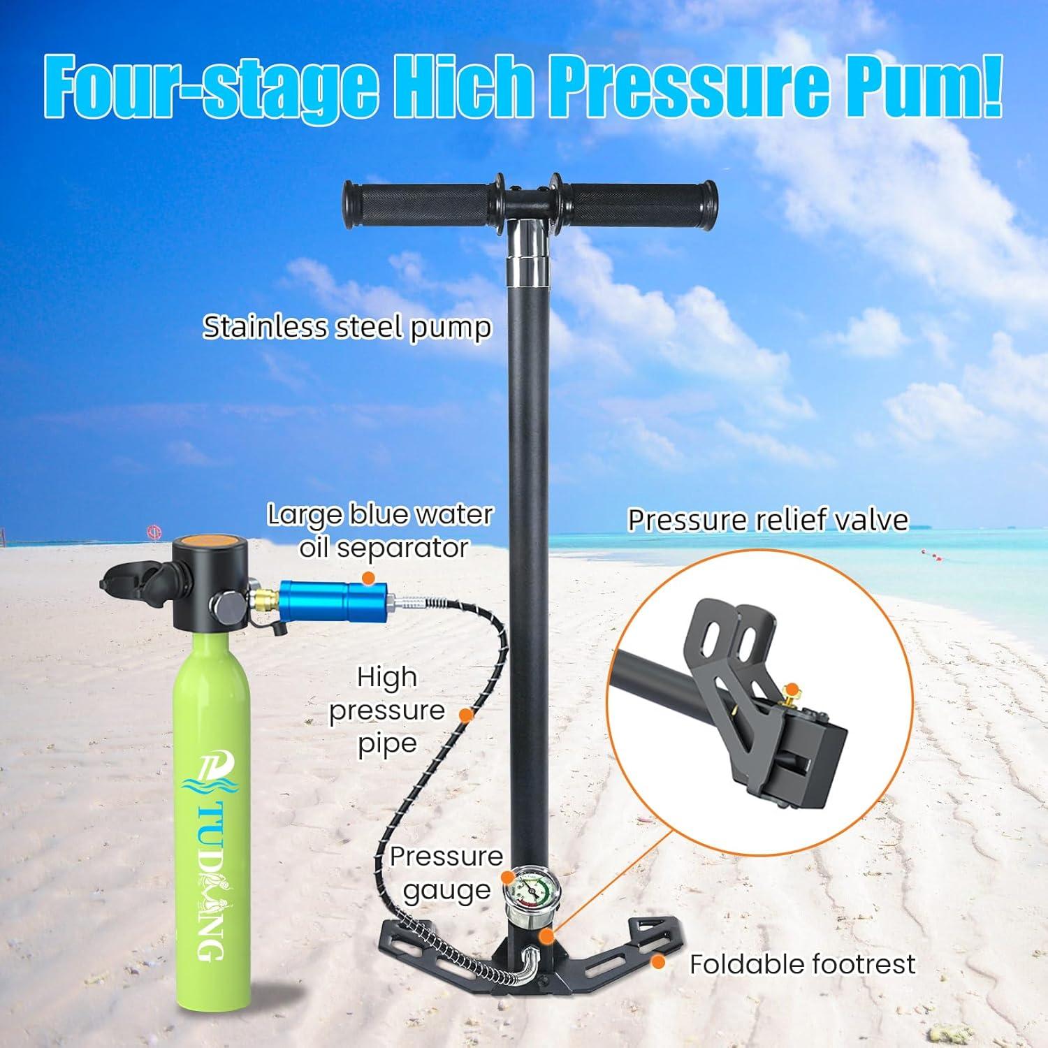 Tanque de Buceo TUDIVING 0.5L Portátil con Compresor 3000 PSI