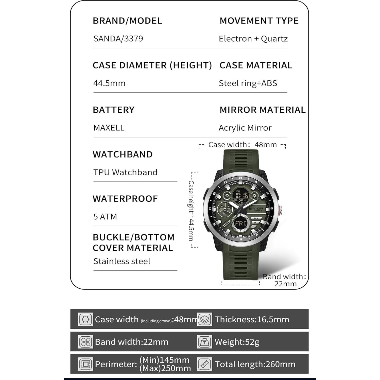 Reloj Deportivo KXAITO Militar Digital Resistente al Agua 50m