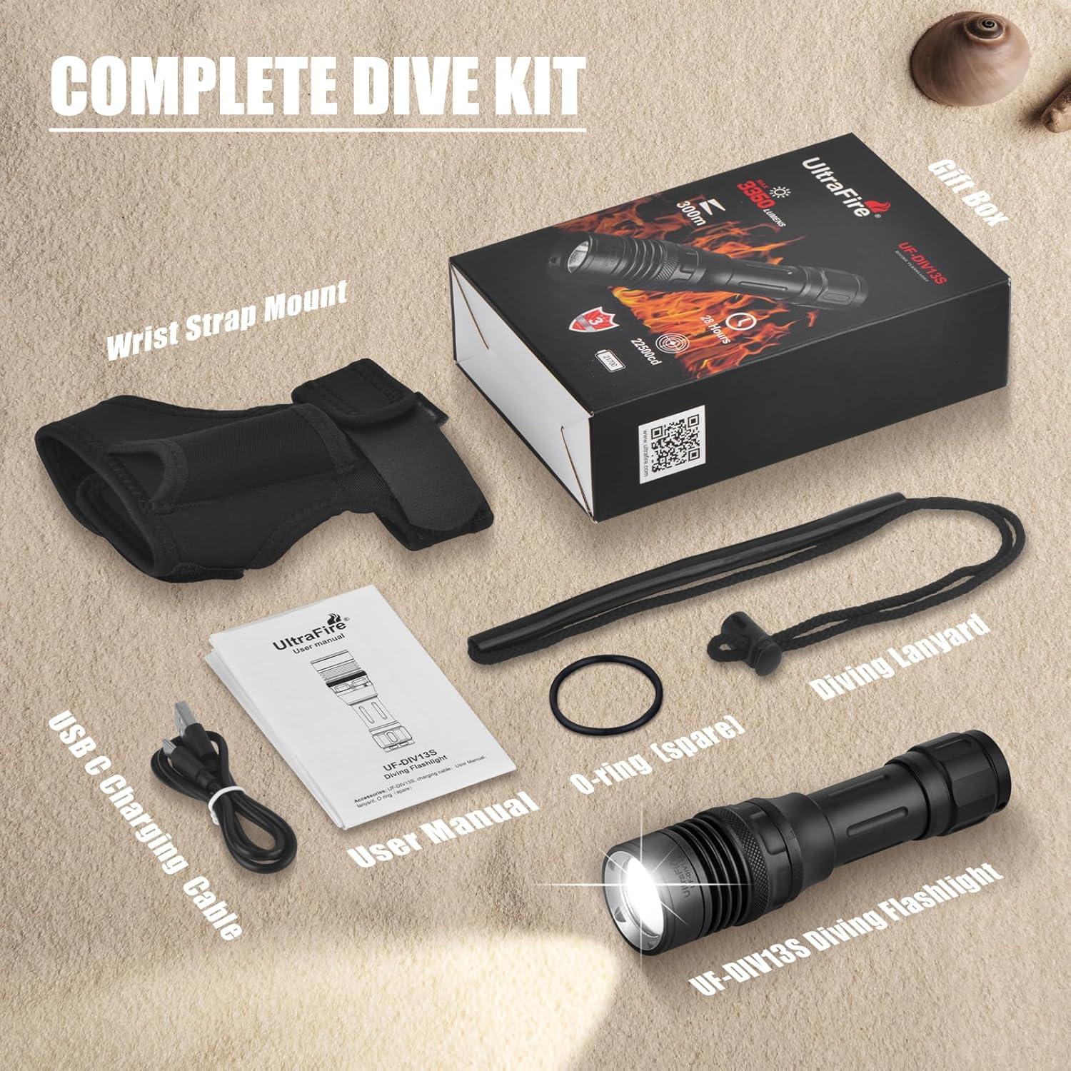 Linterna de Buceo UltraFire UF-DIV13S 3350 Lúmenes IPX8