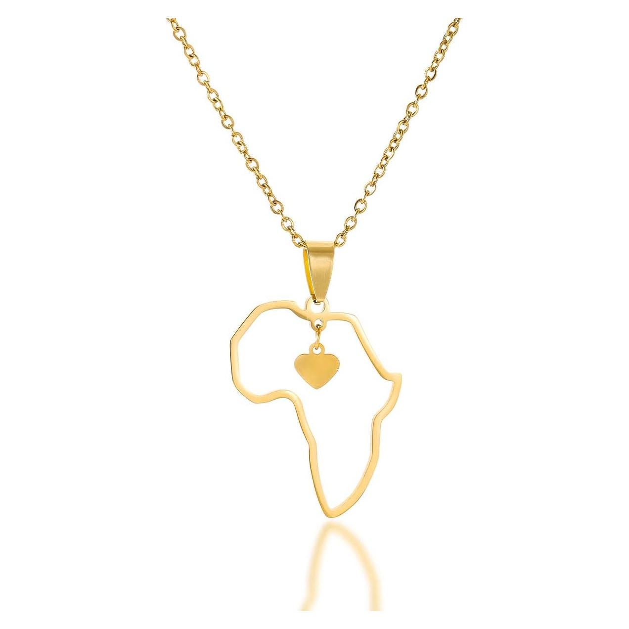 Collar de Mapa de África Acero Inoxidable con Corazón 50cm