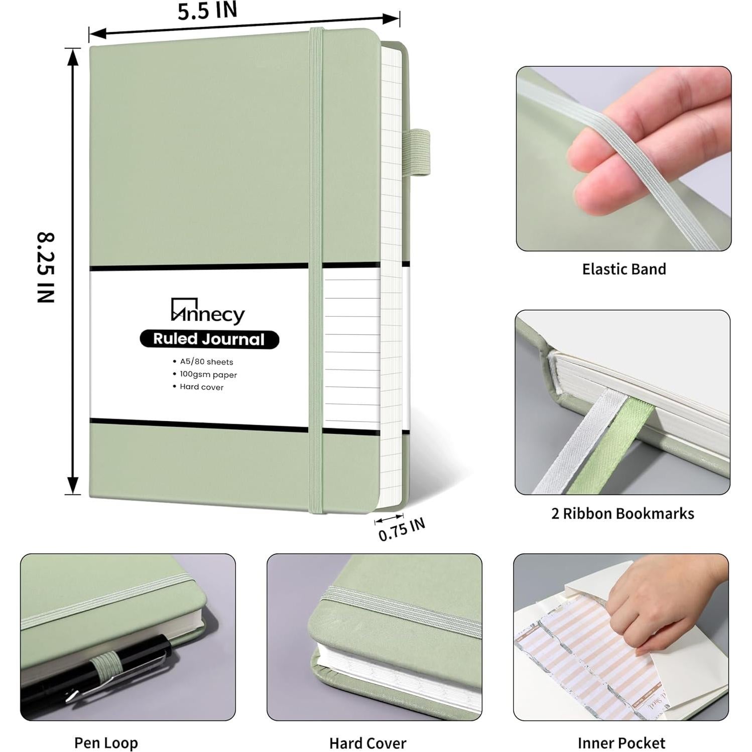 Cuaderno Rayado Annecy Verde Grisáceo 160 Páginas 100 GSM