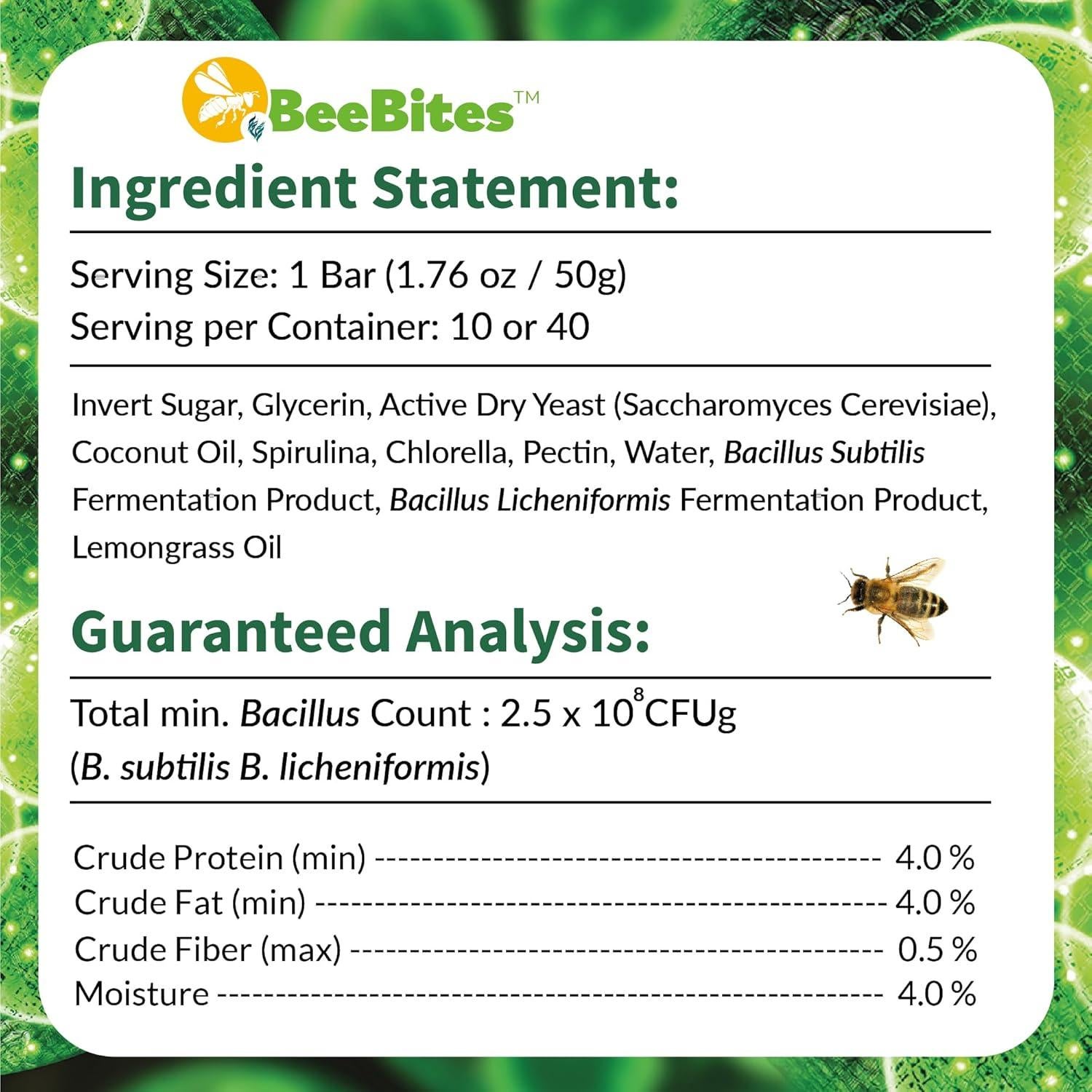 BeeBites Superalimento para Abejas - Fondant con Espirulina y Chlorella - 10 Barras de 50g