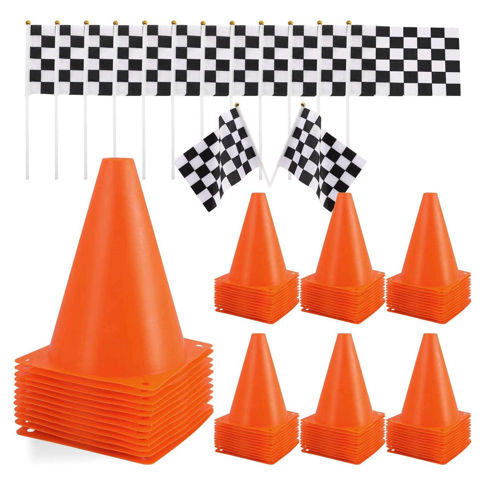 Conjunto 24 Pcs Conos de Tráfico y Banderas a Cuadros Tivcck