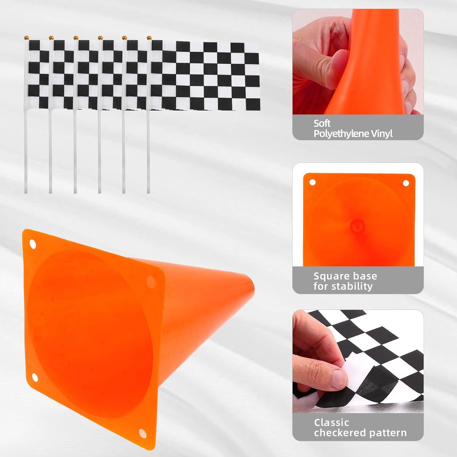 Conjunto 24 Pcs Conos de Tráfico y Banderas a Cuadros Tivcck