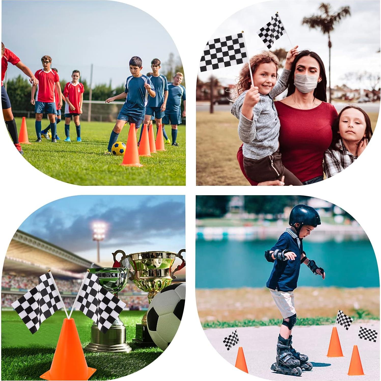 Conjunto 24 Pcs Conos de Tráfico y Banderas a Cuadros Tivcck