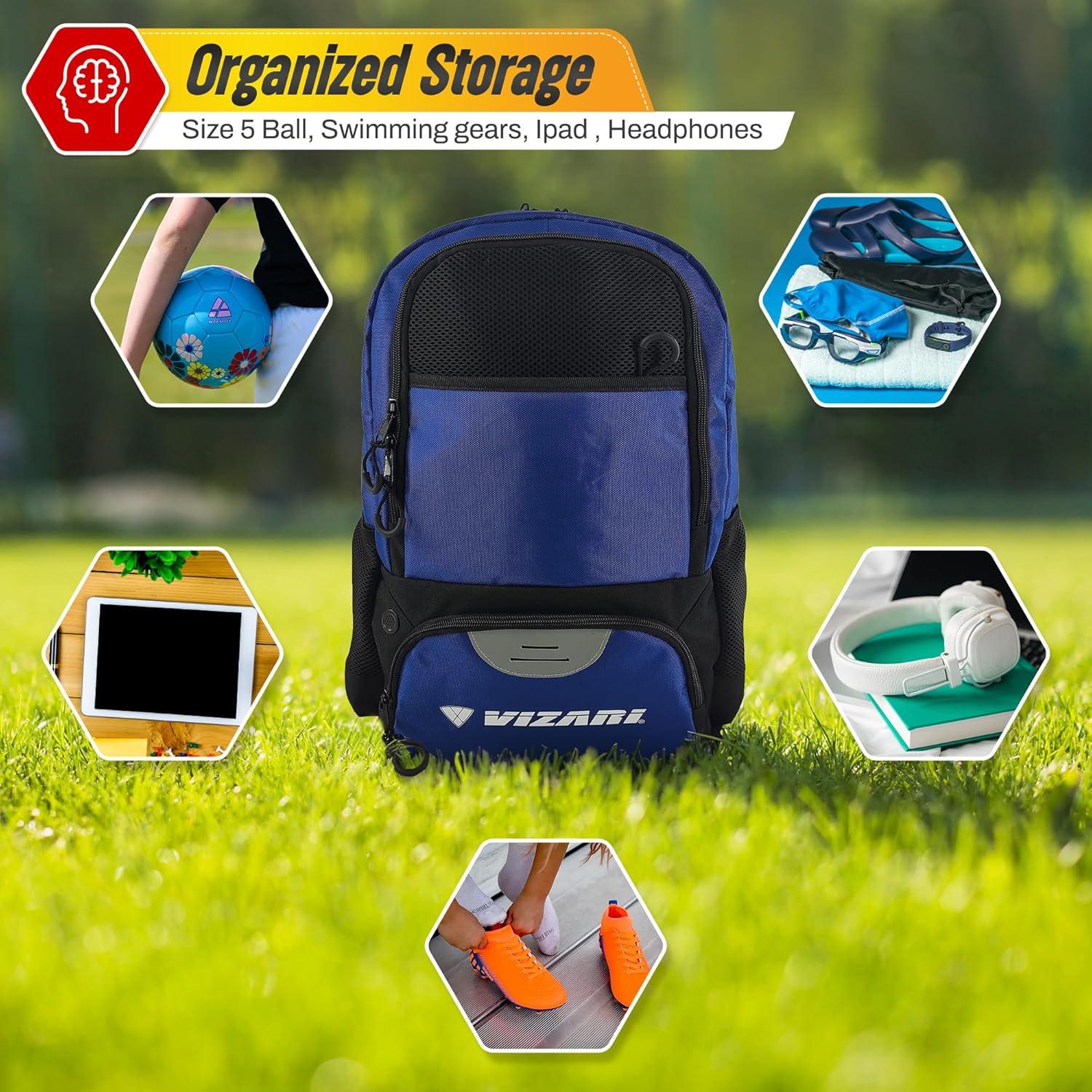 Mochila de Fútbol Vizari Avila - Resistente al Agua, Compartimentos para Botas y Balón