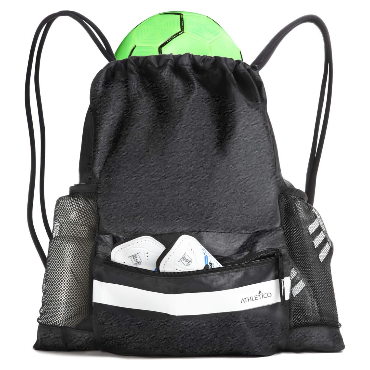 Bolsa de Fútbol Athletico Negra con Cordón y Múltiples Bolsillos