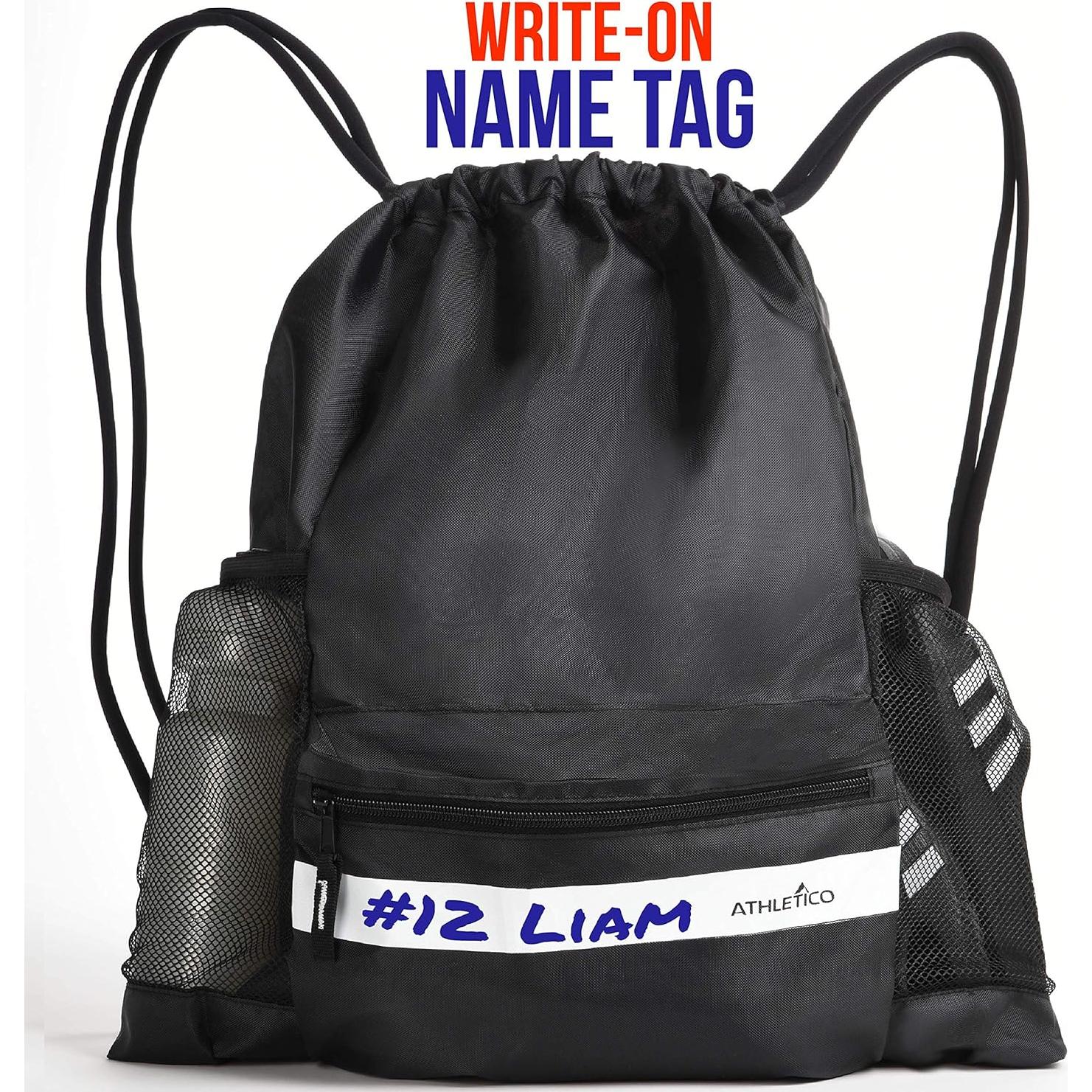 Bolsa de Fútbol Athletico Negra con Cordón y Múltiples Bolsillos