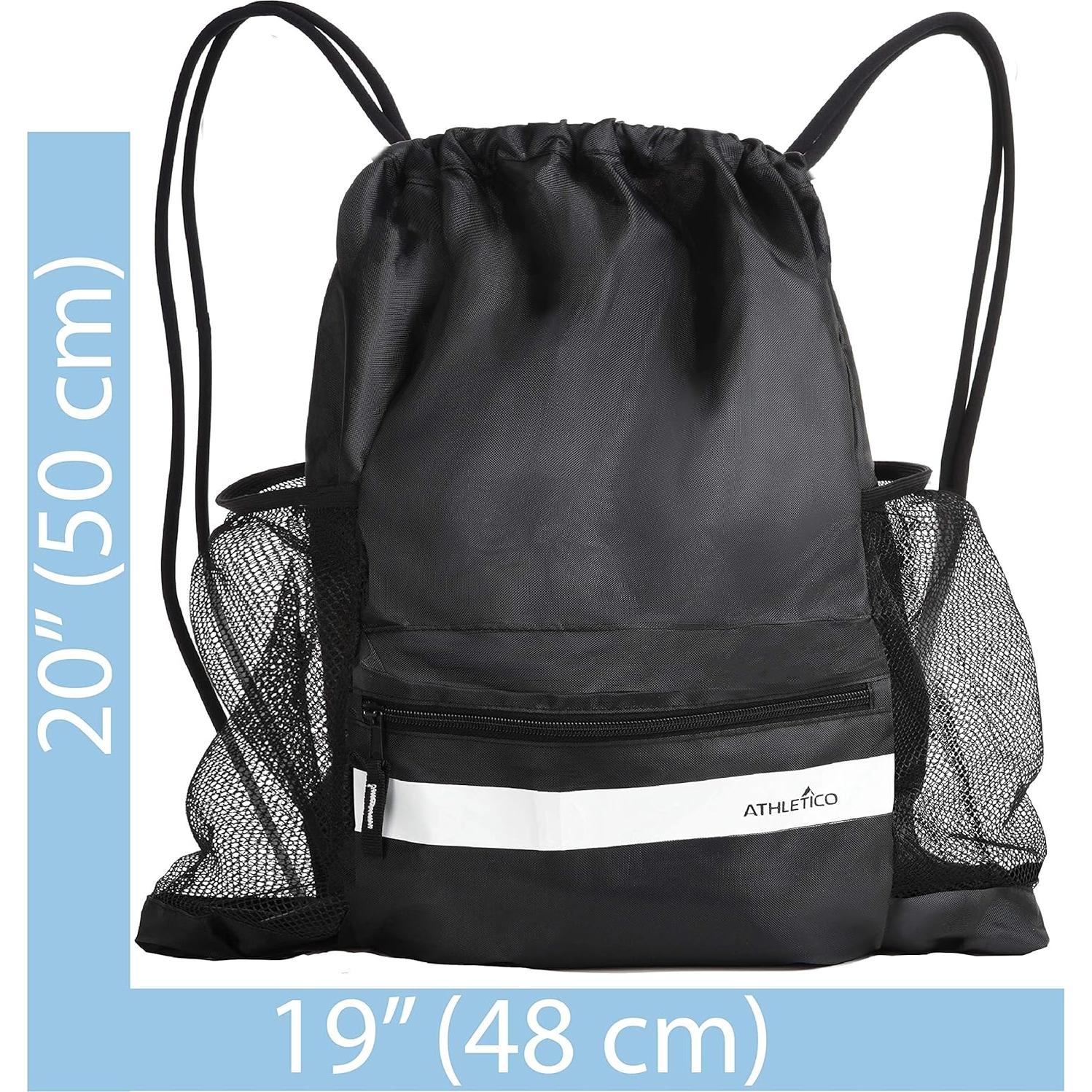 Bolsa de Fútbol Athletico Negra con Cordón y Múltiples Bolsillos