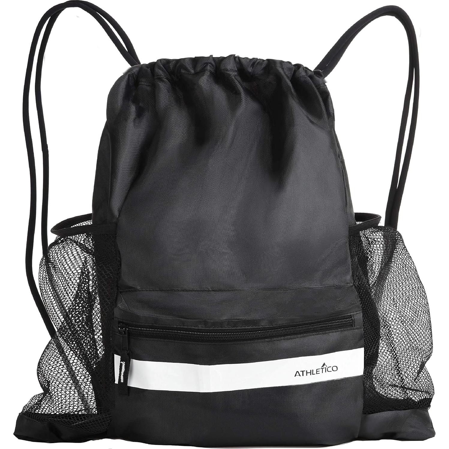 Bolsa de Fútbol Athletico Negra con Cordón y Múltiples Bolsillos