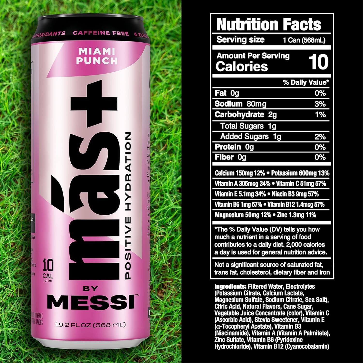 Bebida Deportiva Más+ por Messi Miami Punch 567.5ml Pack 12