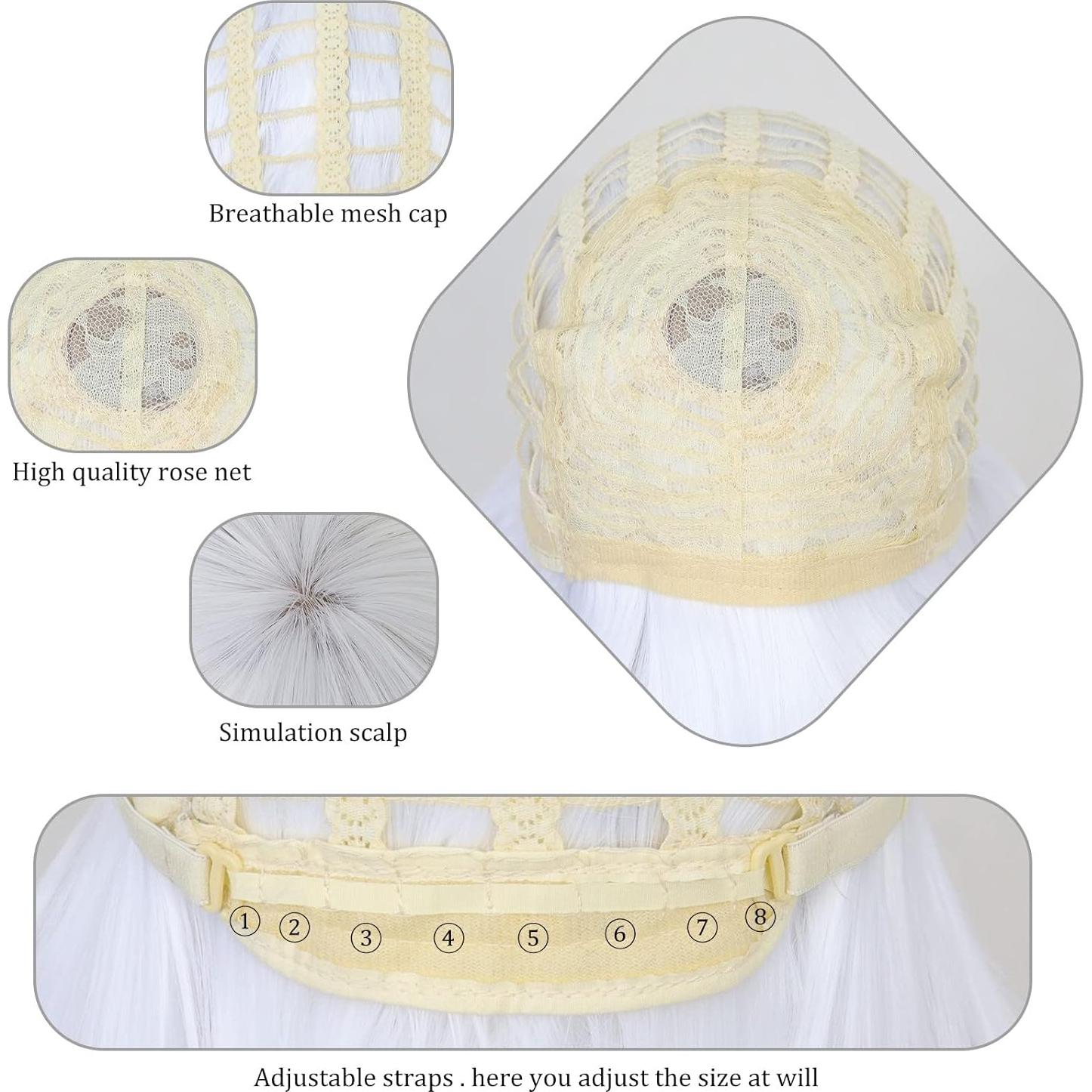 Peluca Larga Blanca ANOGOL 80 cm con Tapa Ajustable