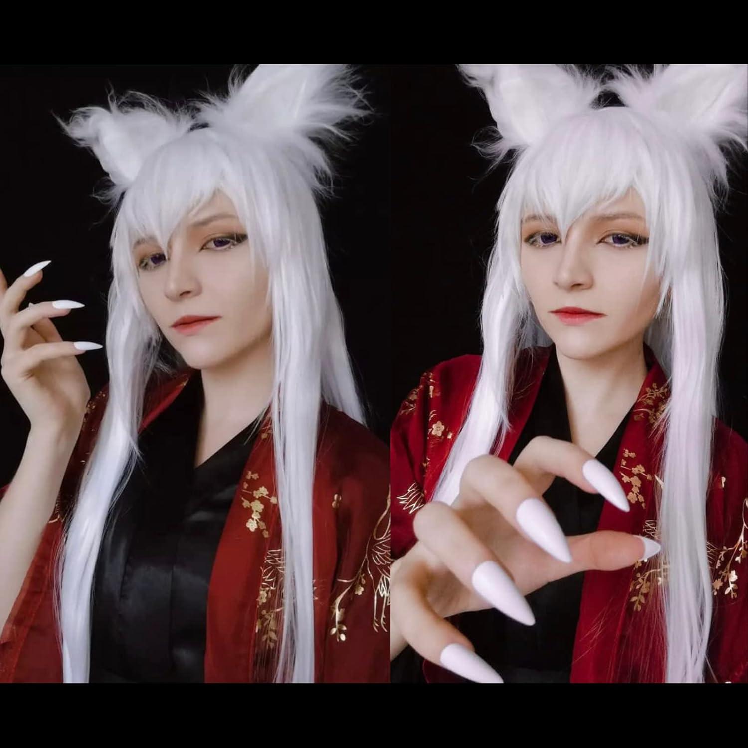 Peluca Larga Blanca ANOGOL 80 cm con Tapa Ajustable