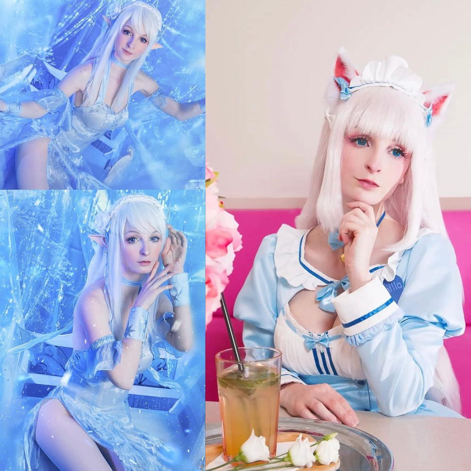 Peluca Larga Blanca ANOGOL 80 cm con Tapa Ajustable