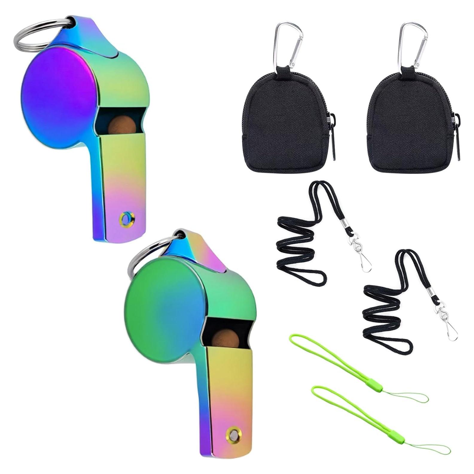 2 Silbatos Coloridos Genérico con Cordones y Bolsas