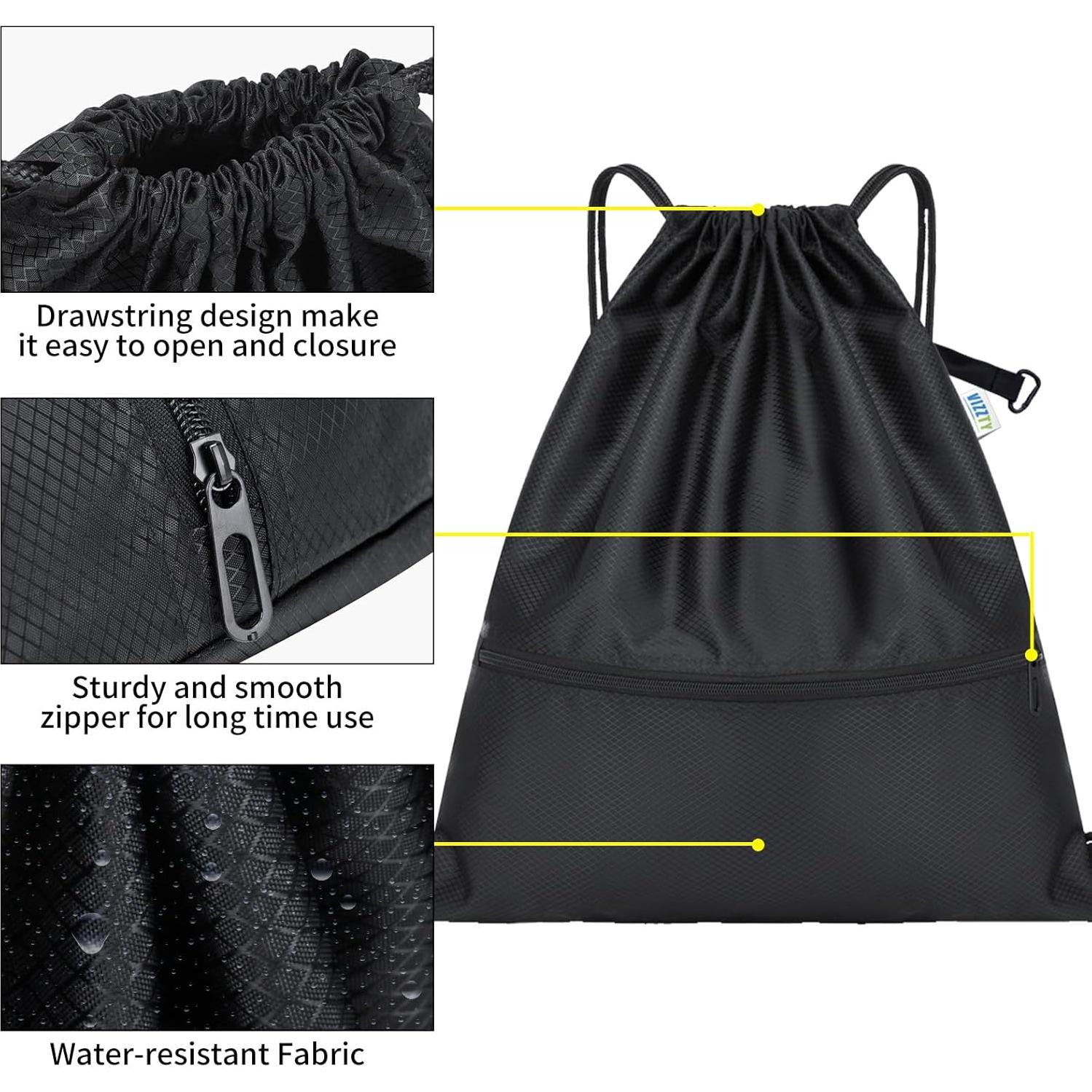 Mochila de Cuerda Impermeable VIZZTY Unisex Negra 12L