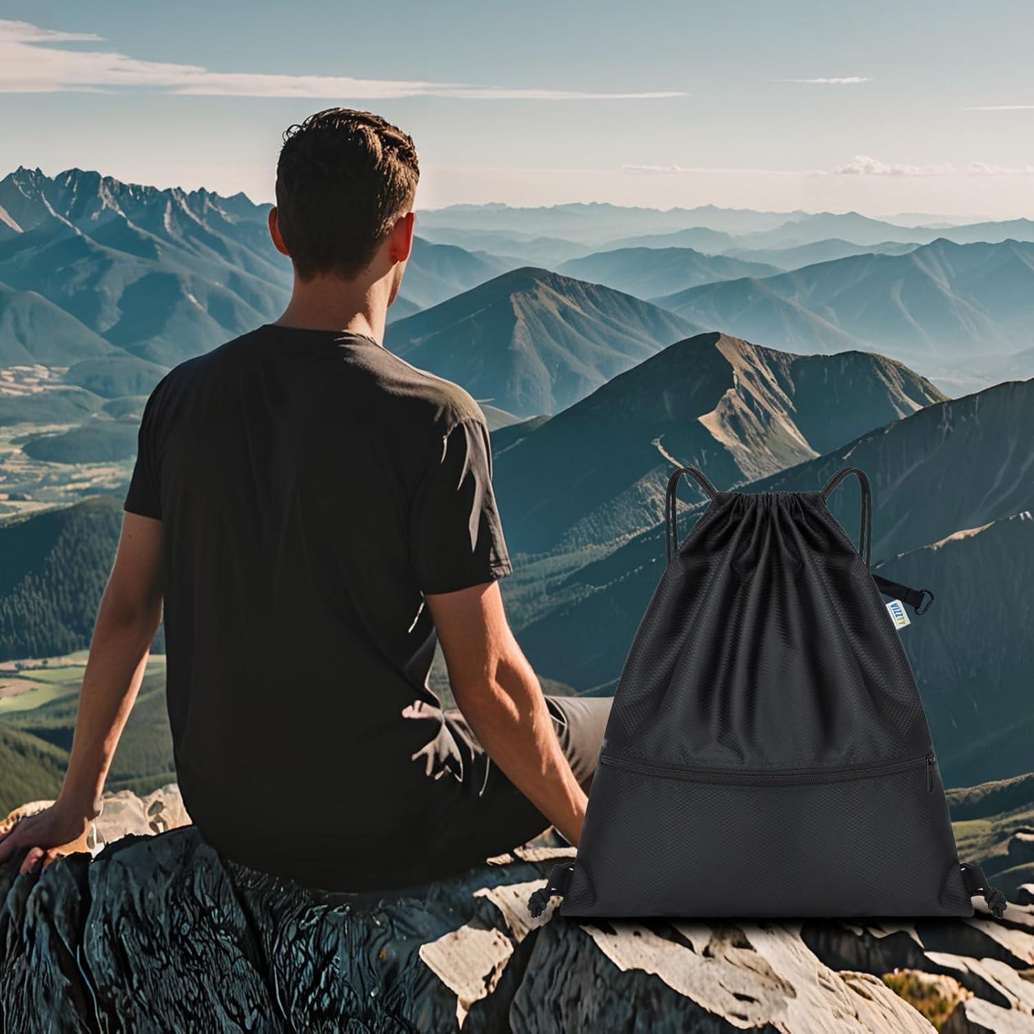 Mochila de Cuerda Impermeable VIZZTY Unisex Negra 12L