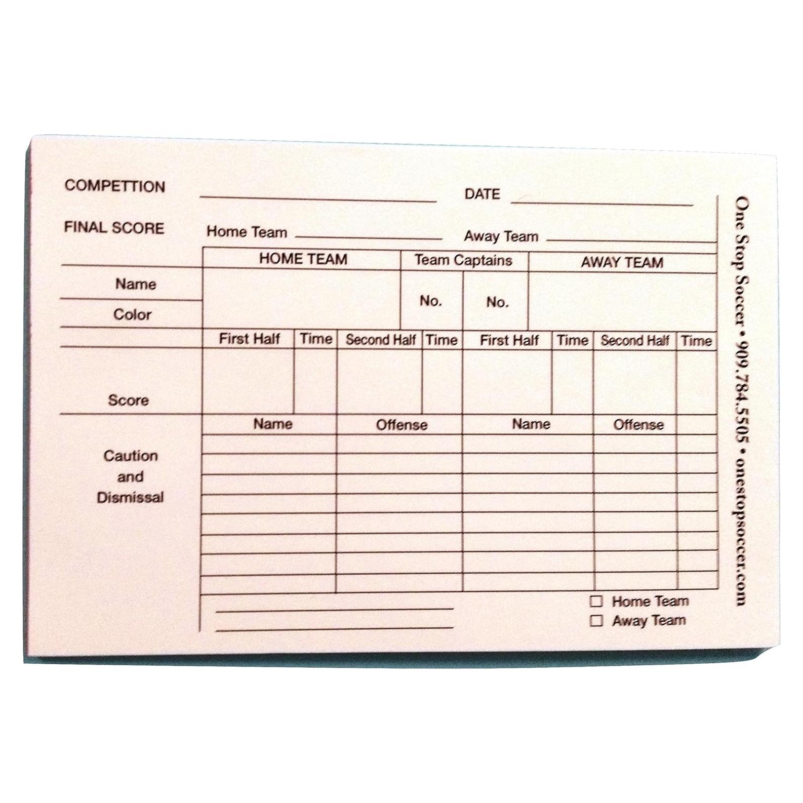 Bloc de Notas para Árbitros de Fútbol 1 Stop 100 Hojas