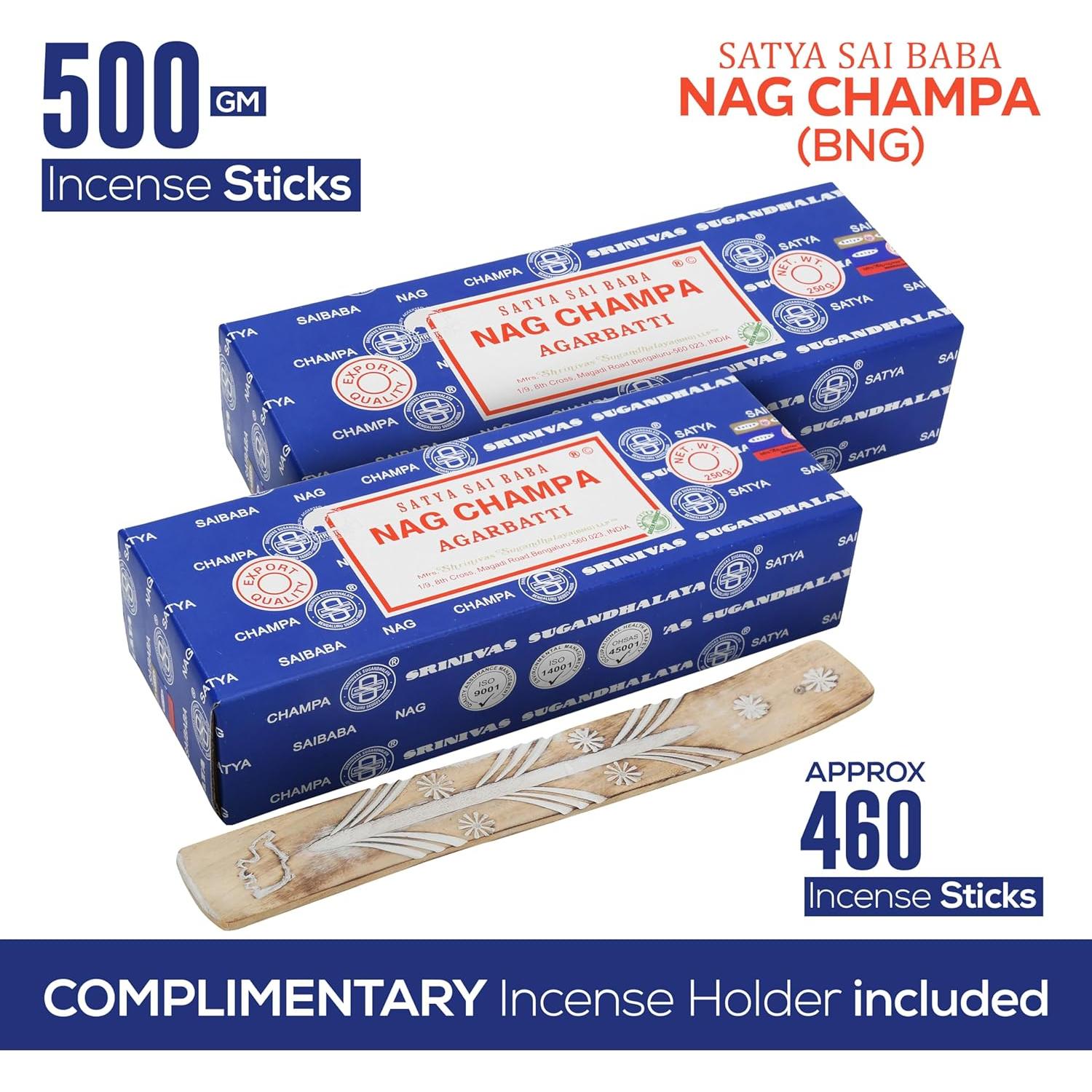 Incienso Natural Satya Nagchampa 500 g con Soporte Raajsee