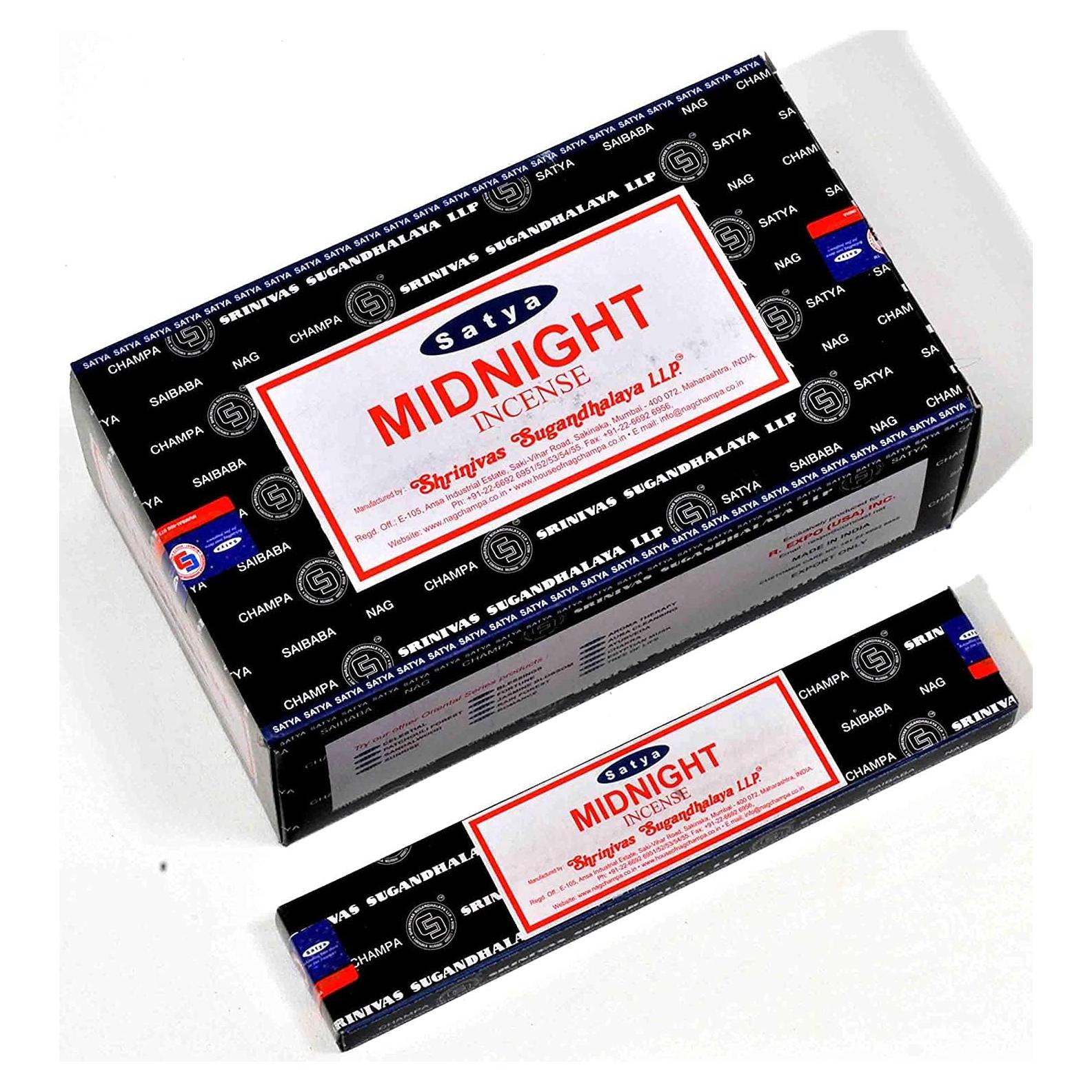 Incienso Satya Nag Champa Medianoche - Caja 12 Paquetes 15g