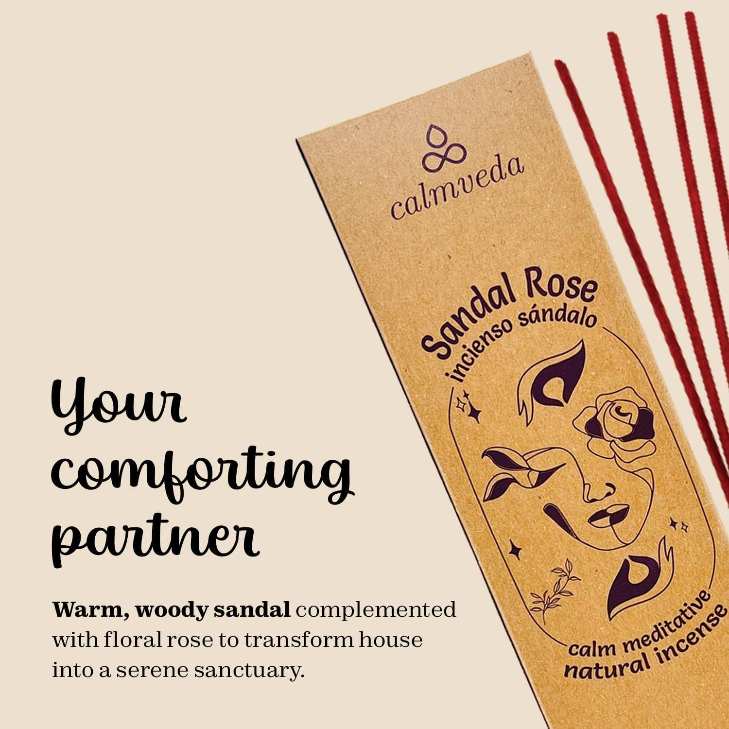 Incienso Natural Calmveda Rosa Sándalo 45 Varitas 20.32 cm