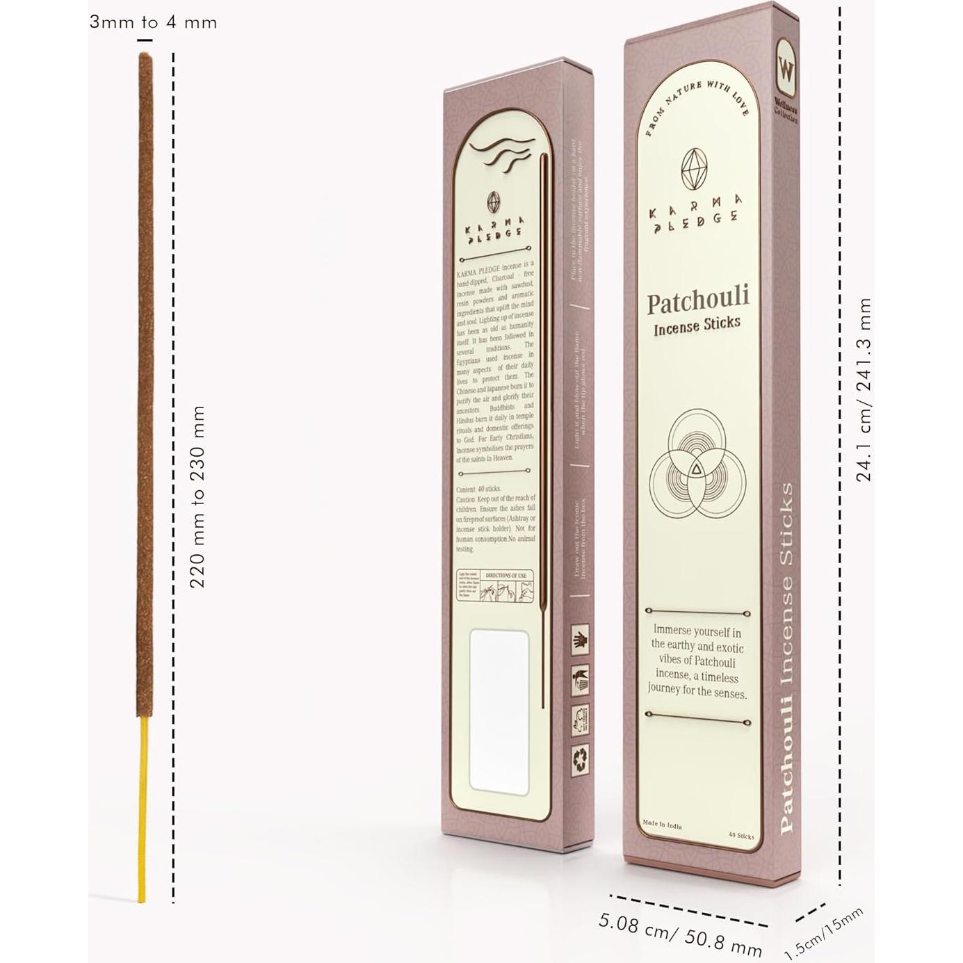 Incienso Orgánico Pachulí Karma Pledge - 40 Varitas 21.6 cm