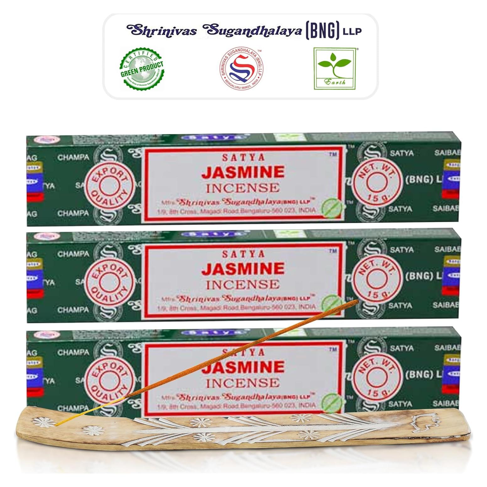 Incienso Natural Satya Nagchampa Jazmín 45g con Soporte Raajsee