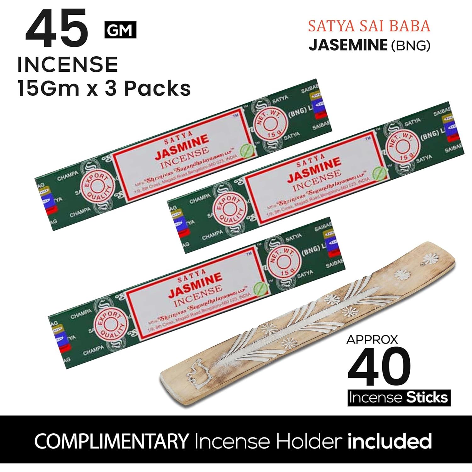 Incienso Natural Satya Nagchampa Jazmín 45g con Soporte Raajsee
