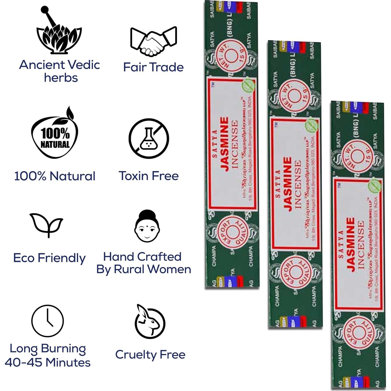 Incienso Natural Satya Nagchampa Jazmín 45g con Soporte Raajsee