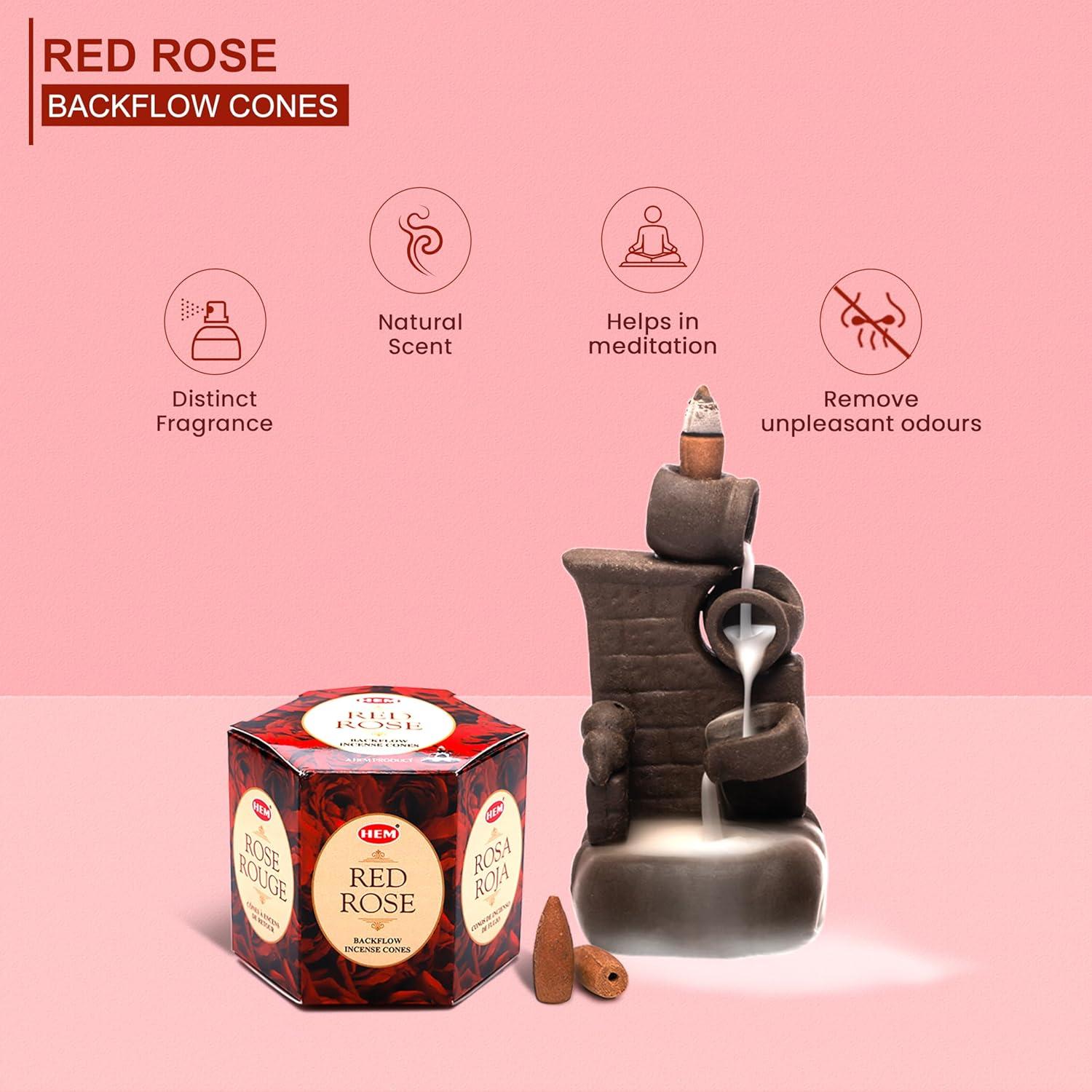 Conos de Incienso HEM Rosa Roja - 40 Unidades Aromaterapia