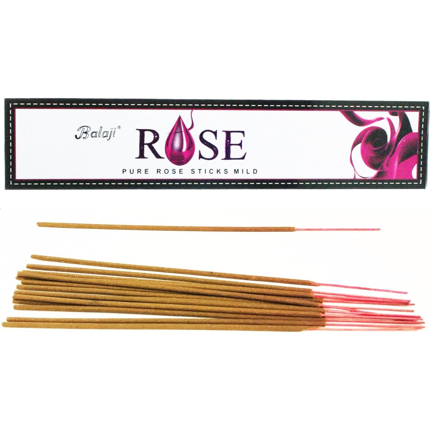 Varitas de Incienso Balaji Rosa Pura - 12 Paquetes x 15 Varitas