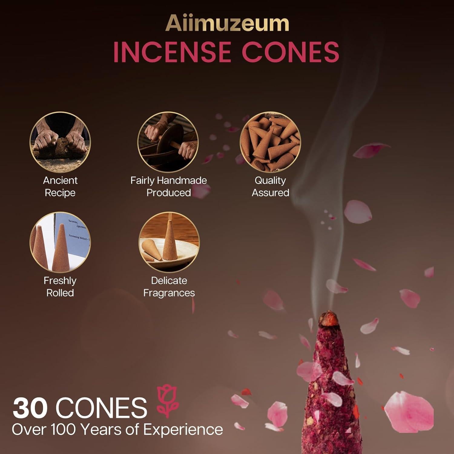 Conos de Incienso Natural Aiimuzeum 30 PCS - Rosa Silvestre