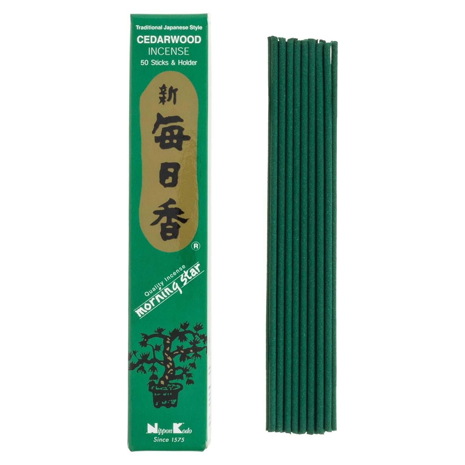 Incienso Morning Star Cedro 50 Varillas con Soporte Cerámica