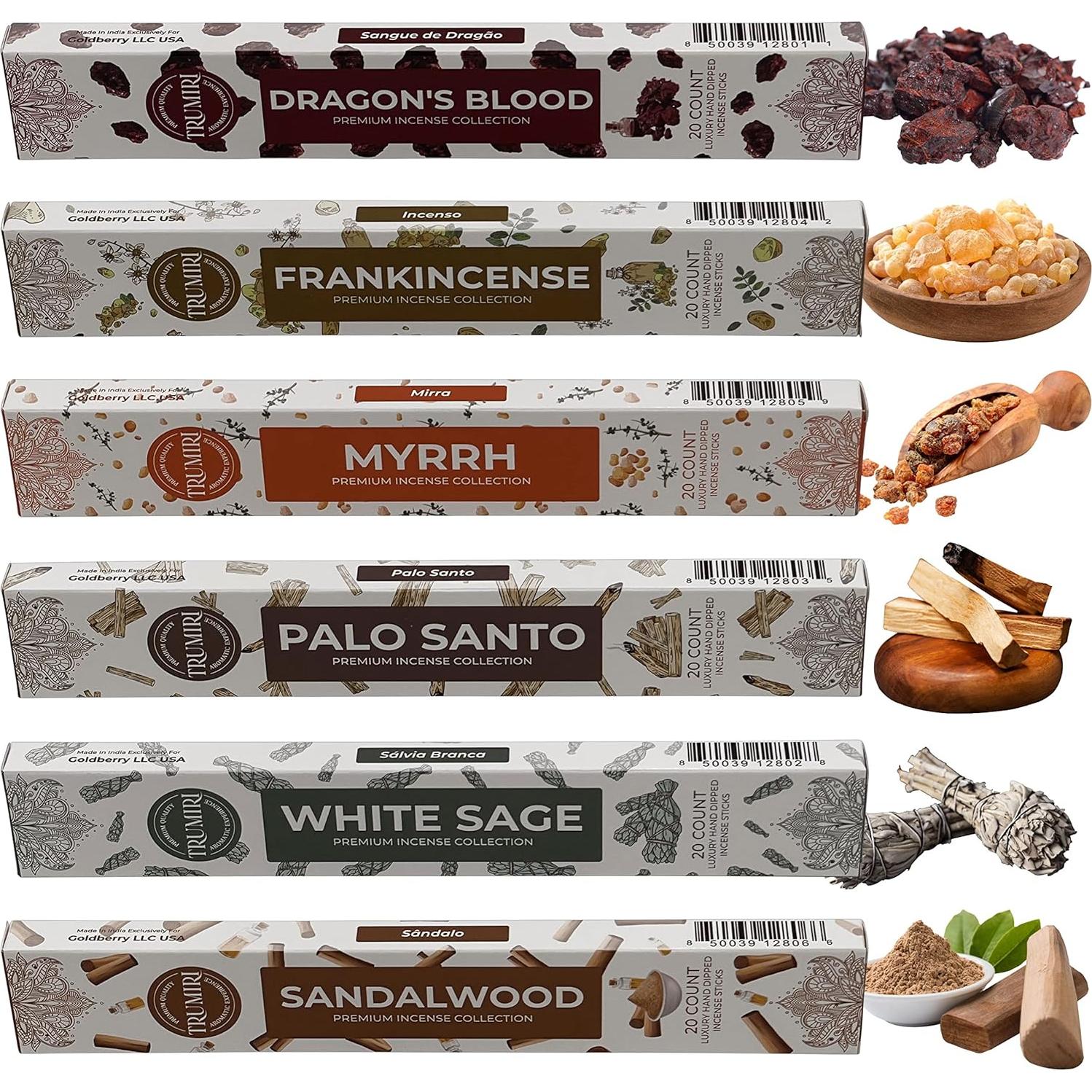 Paquete de 120 Varitas de Incienso TRUMIRI - Salvia, Palo Santo, Sándalo