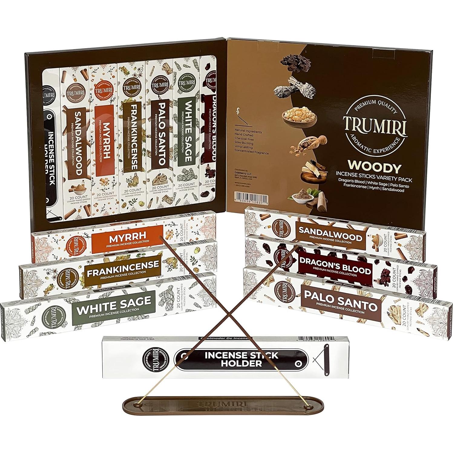 Paquete de 120 Varitas de Incienso TRUMIRI - Salvia, Palo Santo, Sándalo