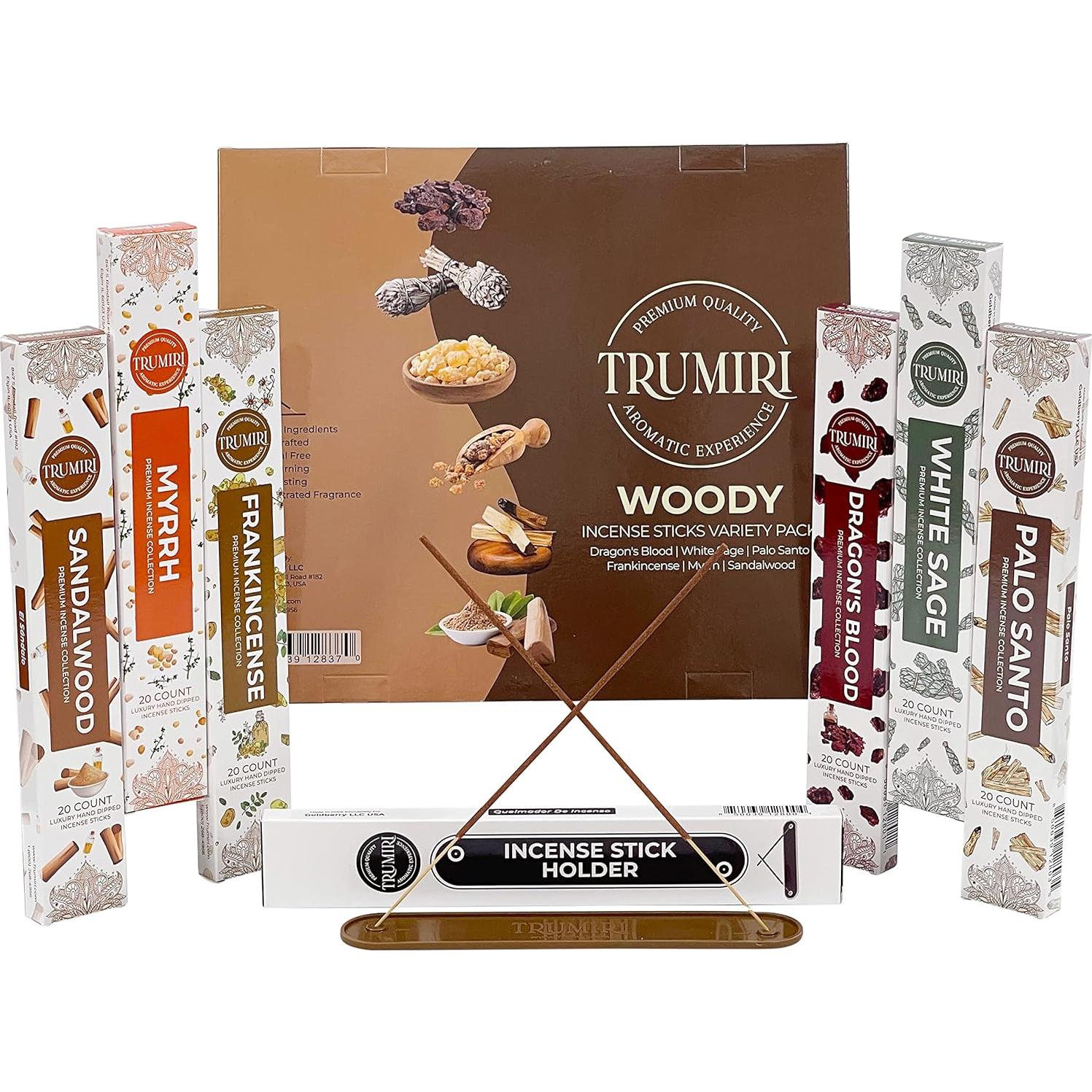 Paquete de 120 Varitas de Incienso TRUMIRI - Salvia, Palo Santo, Sándalo