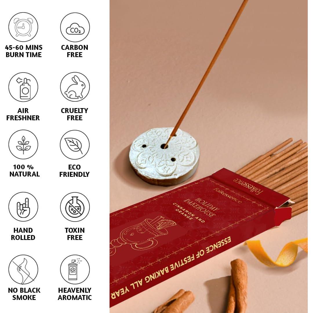 Set de 120 Varitas de Incienso Folkulture con Soporte - Canela y Naranja