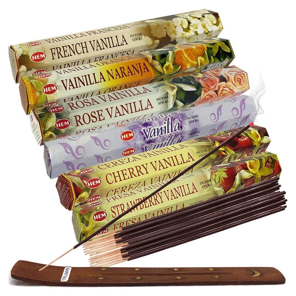 Paquete de Varitas de Incienso Hem Vainilla + Soporte TRUMIRI