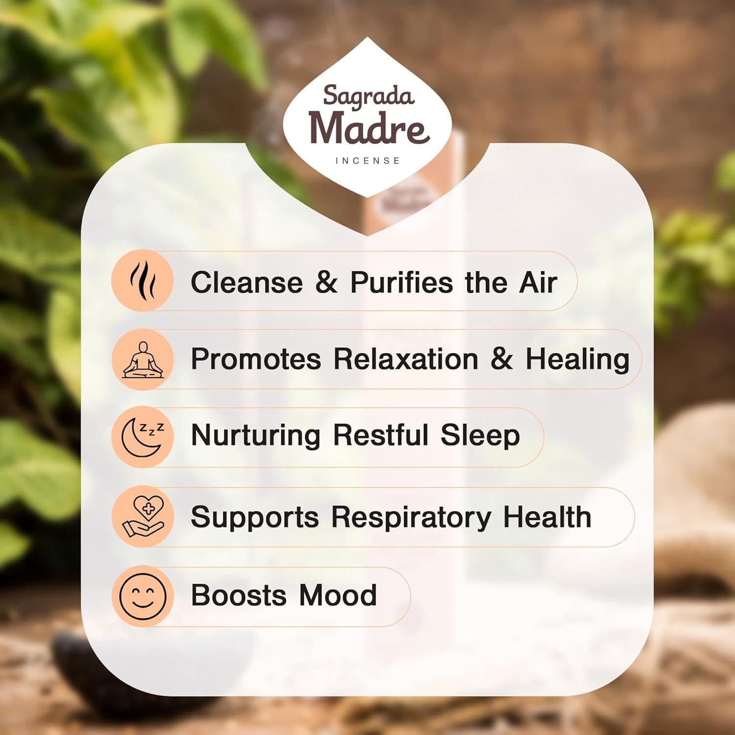 Varitas de Incienso Palo Santo Sagrada Madre 8pcs 23cm Ecológicas