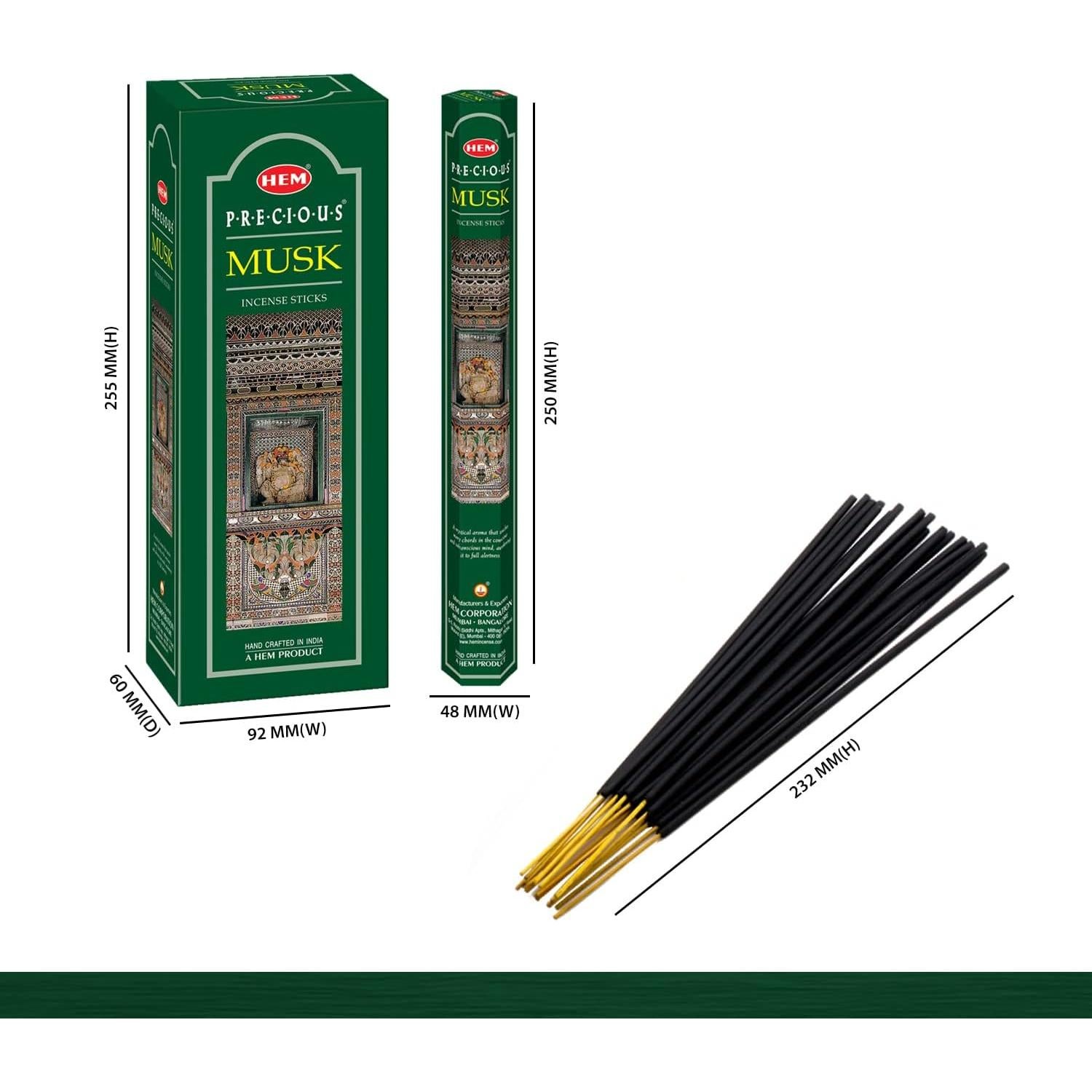 Incienso HEM Almizcle - 120 Varitas 22.86 cm Aromaterapia