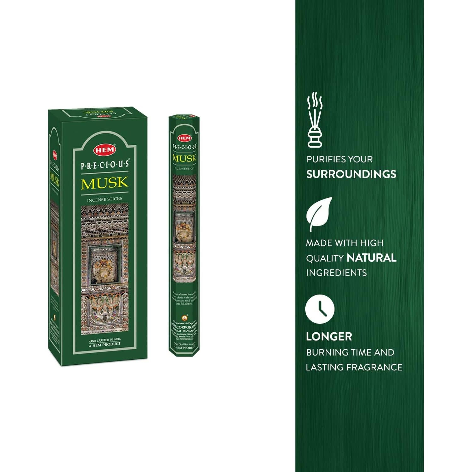 Incienso HEM Almizcle - 120 Varitas 22.86 cm Aromaterapia