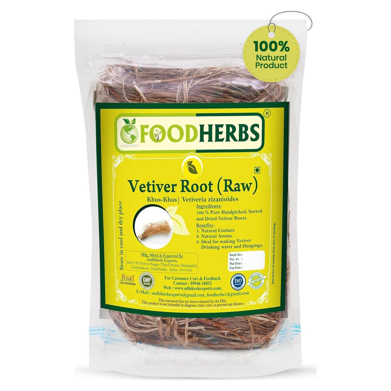 Raíces de Vetiver Secas Foodherbs 50g | Refrigerante Natural