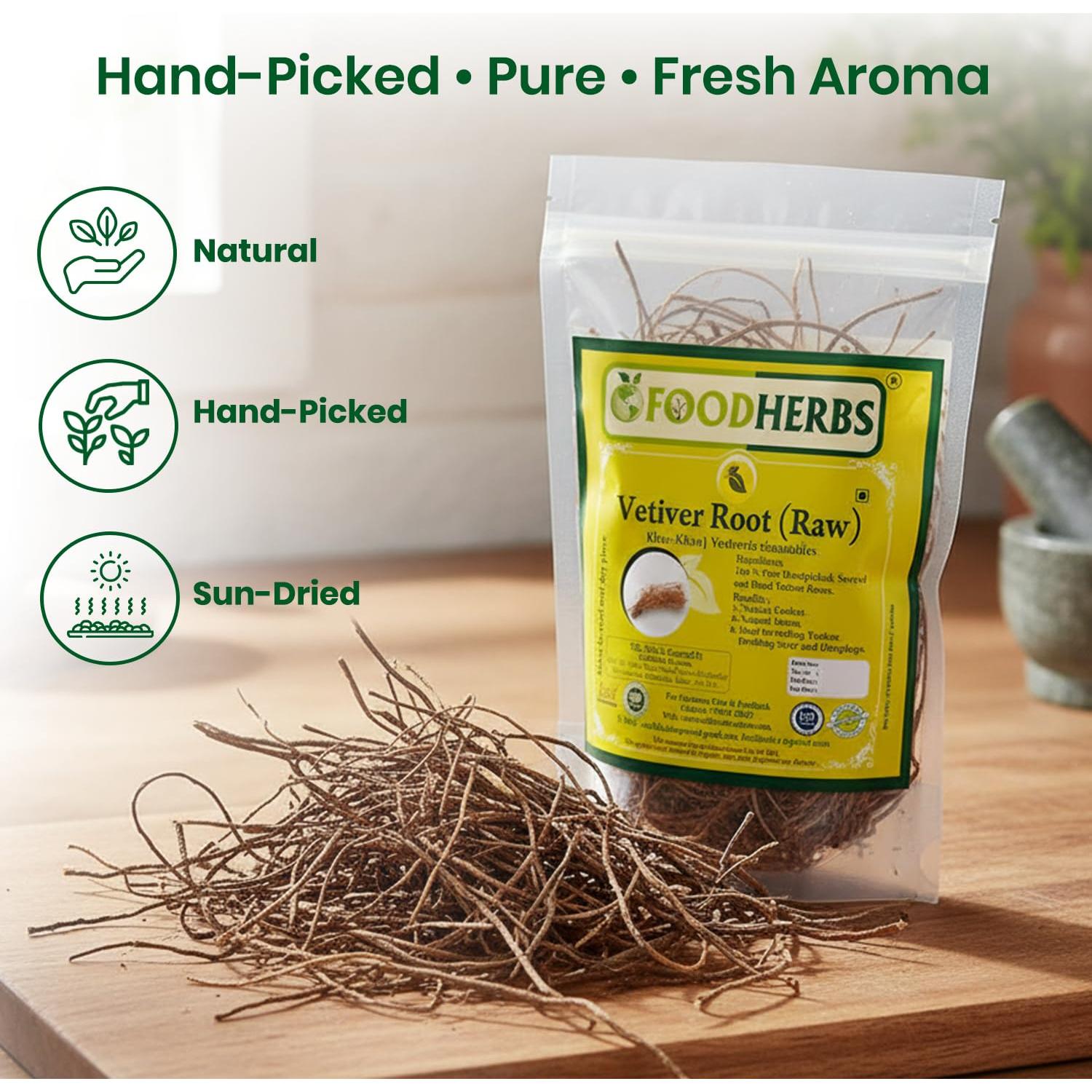 Raíces de Vetiver Secas Foodherbs 50g | Refrigerante Natural