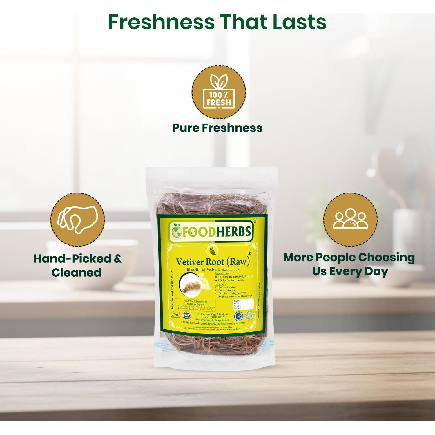 Raíces de Vetiver Secas Foodherbs 50g | Refrigerante Natural